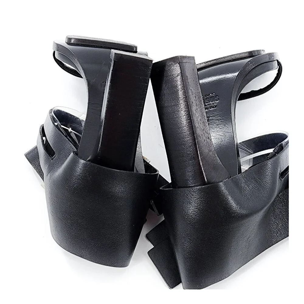 VERSUS by VERSACE Black Side Buckle Leather Sandals - Picture 9 of 12